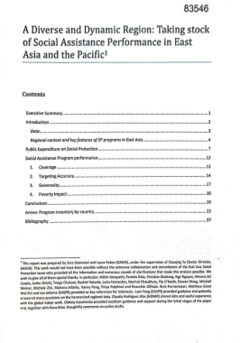 A Diverse and Dynamic Region: taking stock of social assisance performance in east asia and the pacific