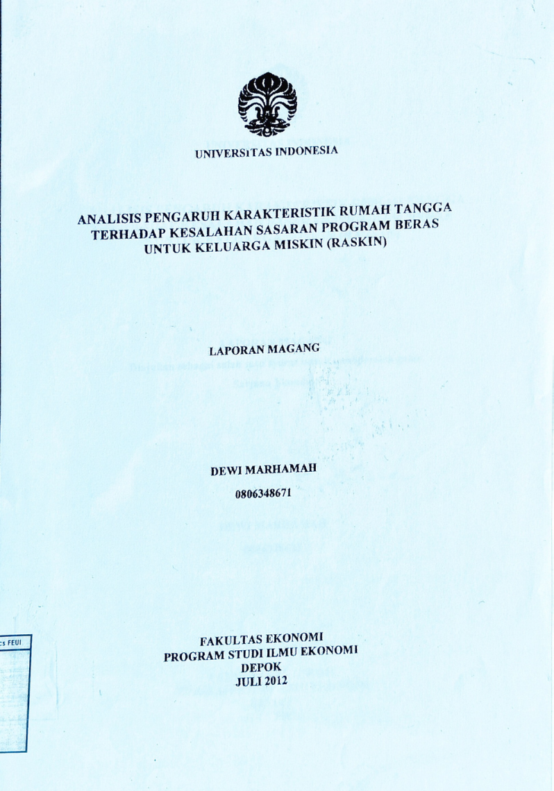 Analisis Pengaruh Karakteristik Rumah Tangga terhadap Kesalahan Sasaran Program Beras untuk Keluarga Miskin (Raskin)