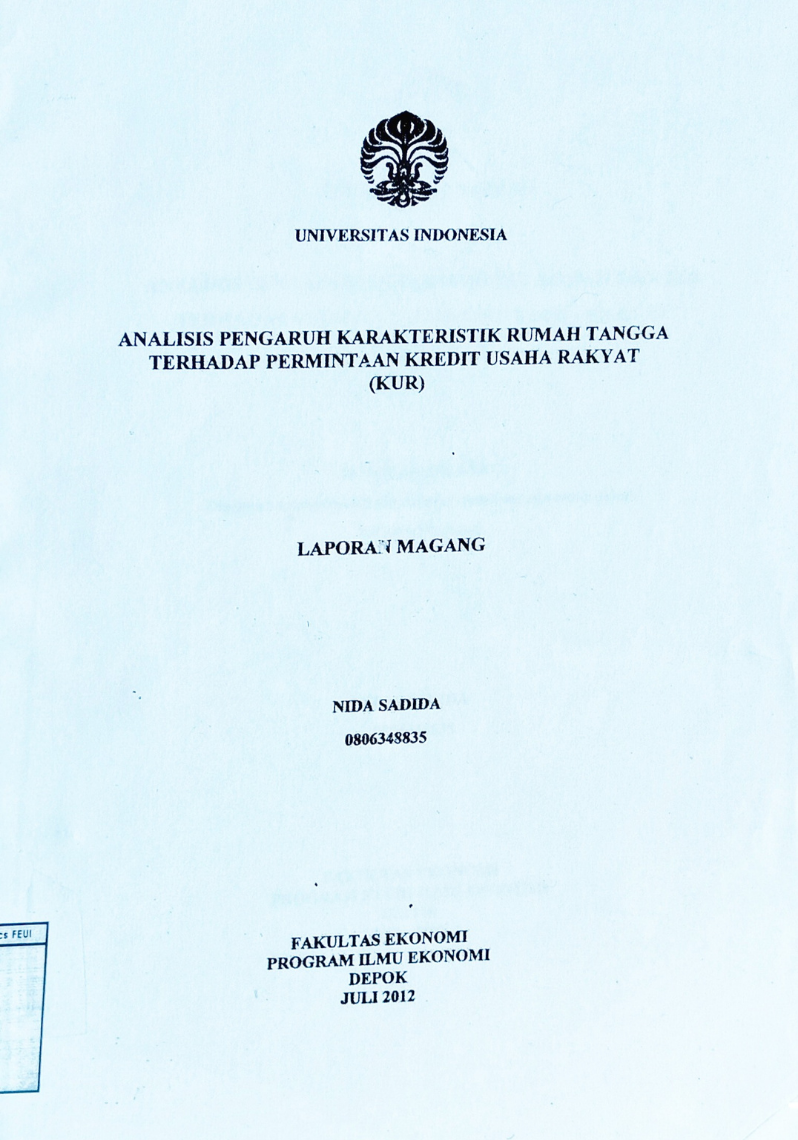 Analisis Pengaruh Karakteristik Rumah Tangga terhadap Permintaan Kredit Usaha Rakyat (KUR)