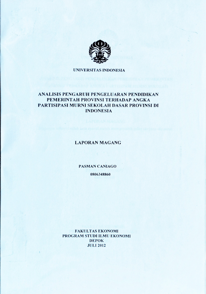 Analisis Pengaruh Pengeluaran Pendidikan Pemerintahan Provinsi terhadap Angka Partisipasi Murni Sekolah Dasar Provinsi di Indonesia