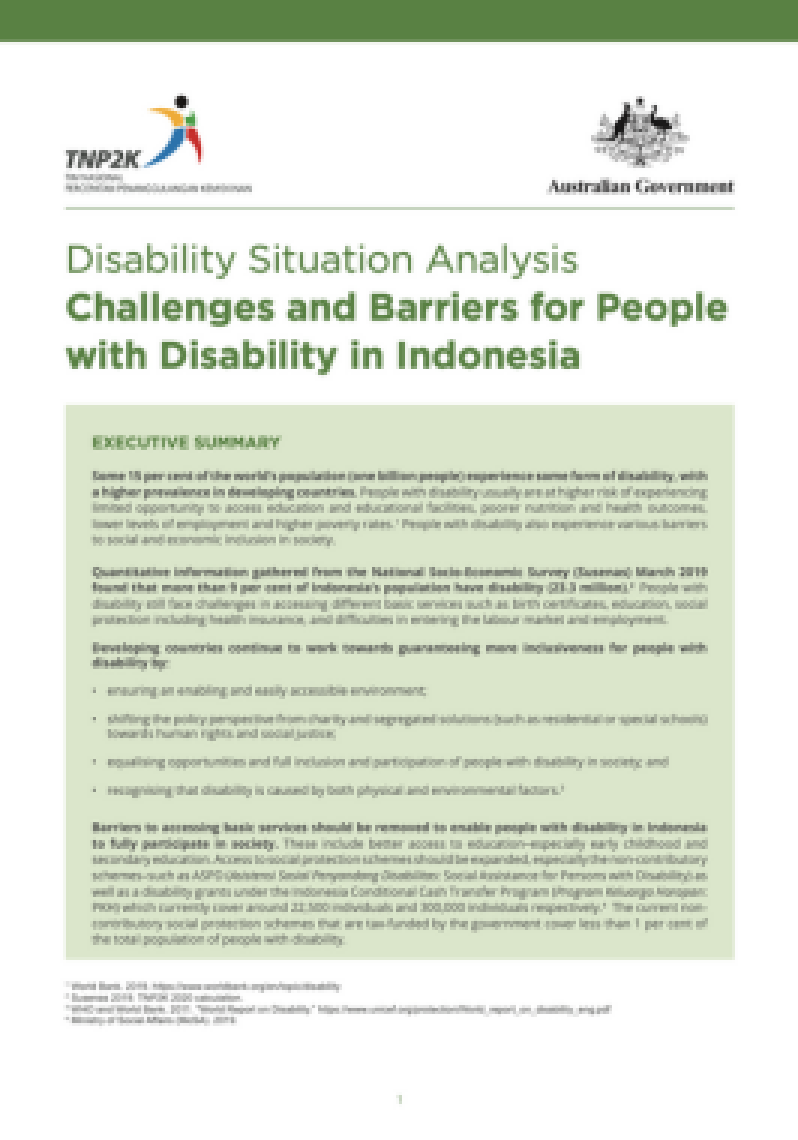 Disability Situation Analysis
Challenges and Barriers for People with Disability in Indonesia