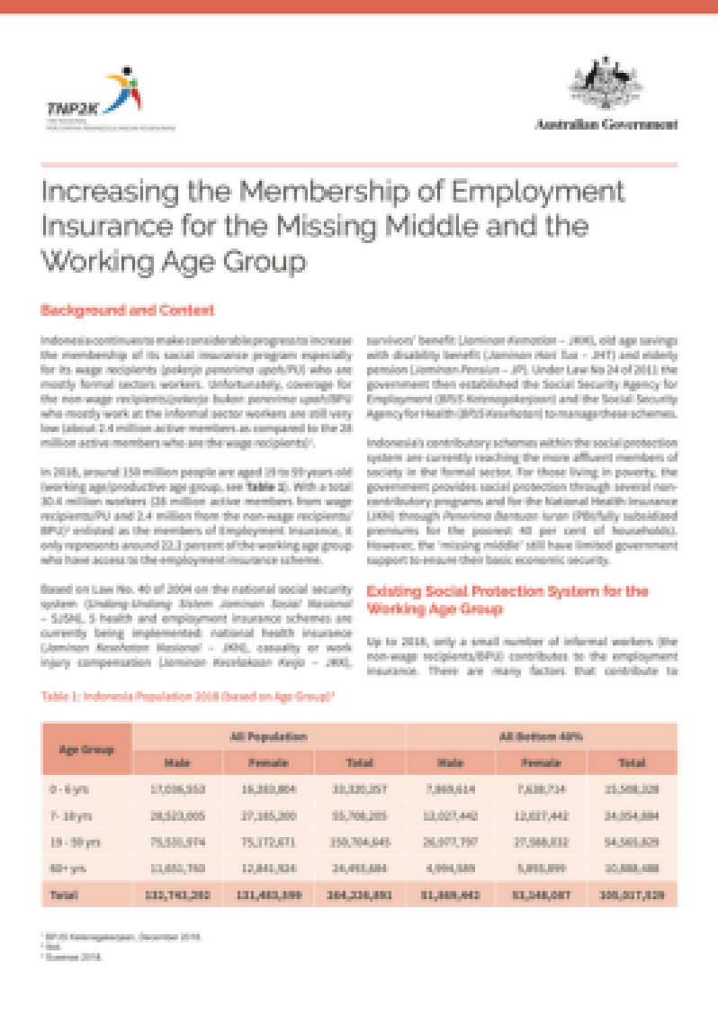 Increasing the Membership of Employment Insurance for the Missing Middle and the Working Age Group