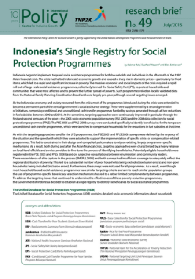 Indonesia’s Single Registry for Social
Protection Programmes