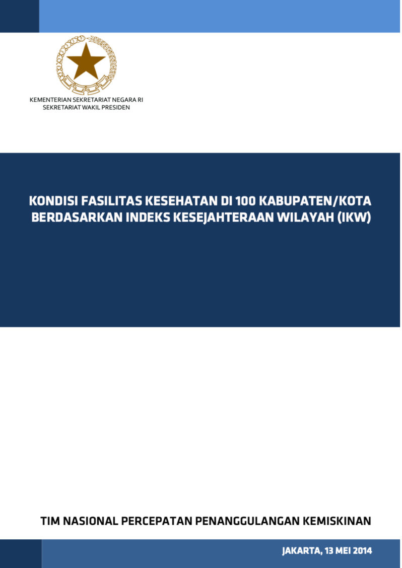 Kondisi Fasilitas Kesehatan Di 100 Kabupaten/Kota Berdasarkan Indeks Kesejahteraan Wilayah (IKW)