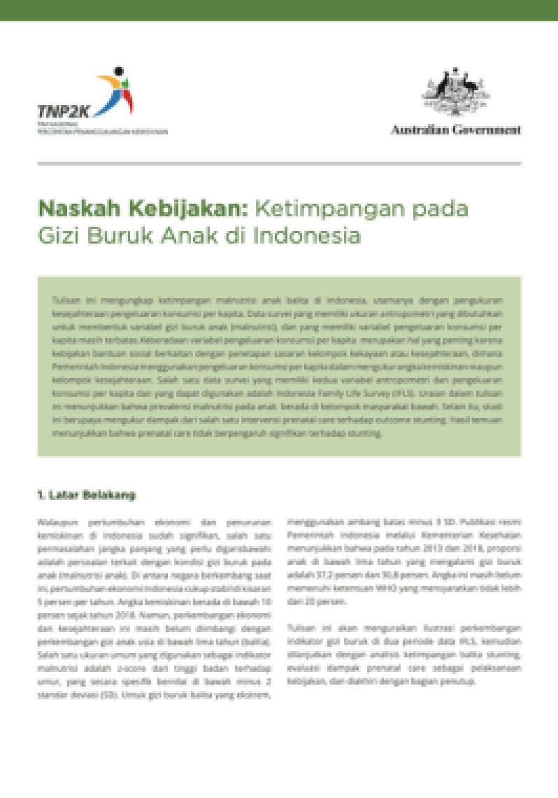 Naskah Kebijakan: Ketimpangan pada Gizi Buruk Anak di Indonesia