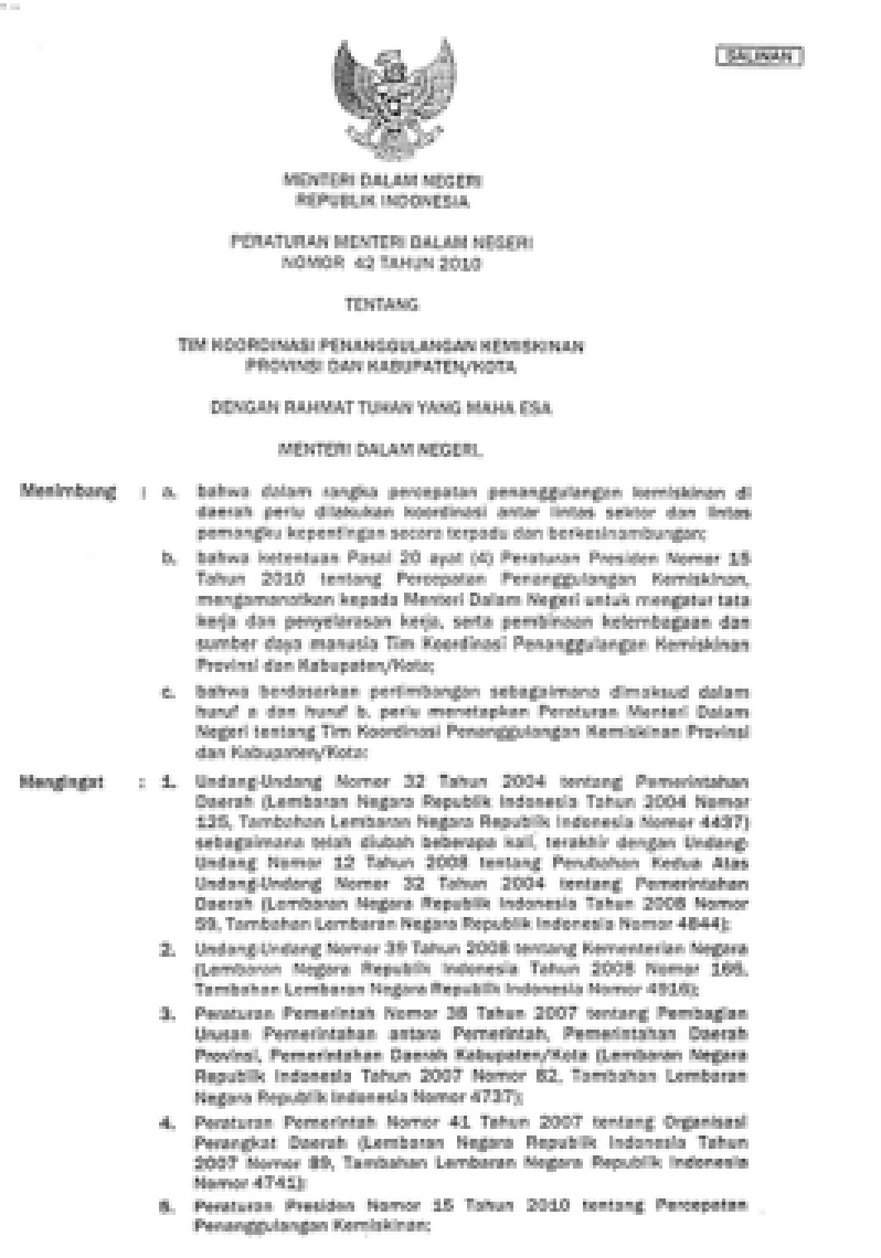 Peraturan Menteri Dalam Negeri Nomor 42 Tahun 2010 Tentang Tim Koordinasi Penanggulangan Kemiskinan Provinsi Dan Kabupaten/Kota