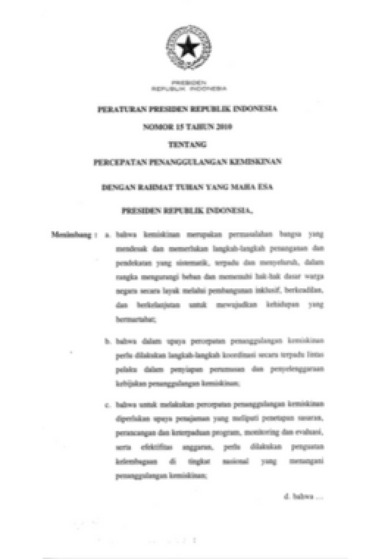 Peraturan Presiden Republik Indonesia Nomor 15 Tahun 2010 Tentang Percepatan Penanggulangan Kemiskinan