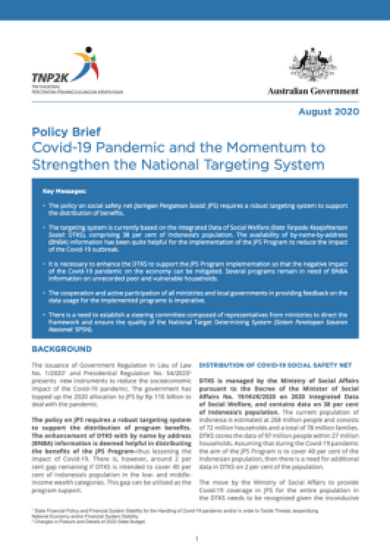 Policy Brief Covid-19 Pandemic and the Momentum to Strengthen the National Targeting System