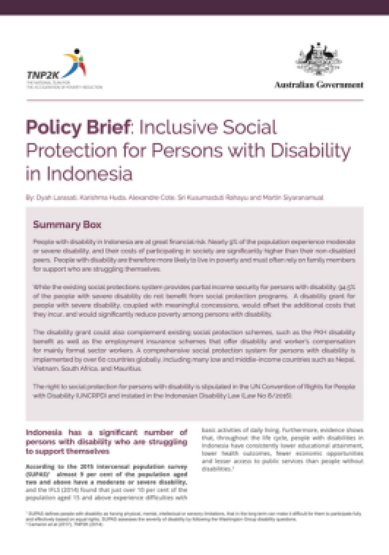 Policy Brief: Inclusive Social
Protection for Persons with Disability
in Indonesia