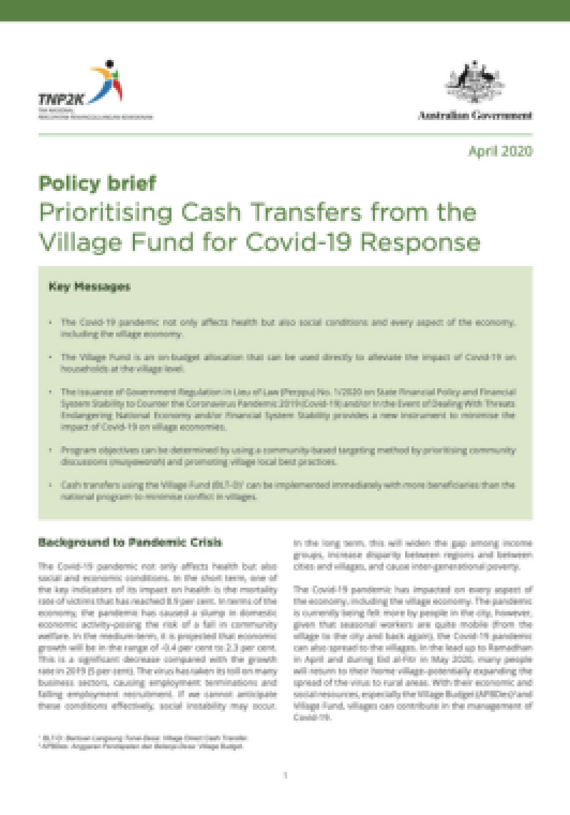 Policy brief Prioritising Cash Transfers from the Village Fund for Covid-19 Response