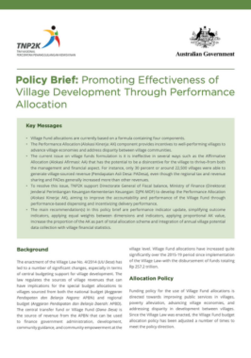 Policy Brief: Promoting Effectiveness of Village Development Through Performance Allocation