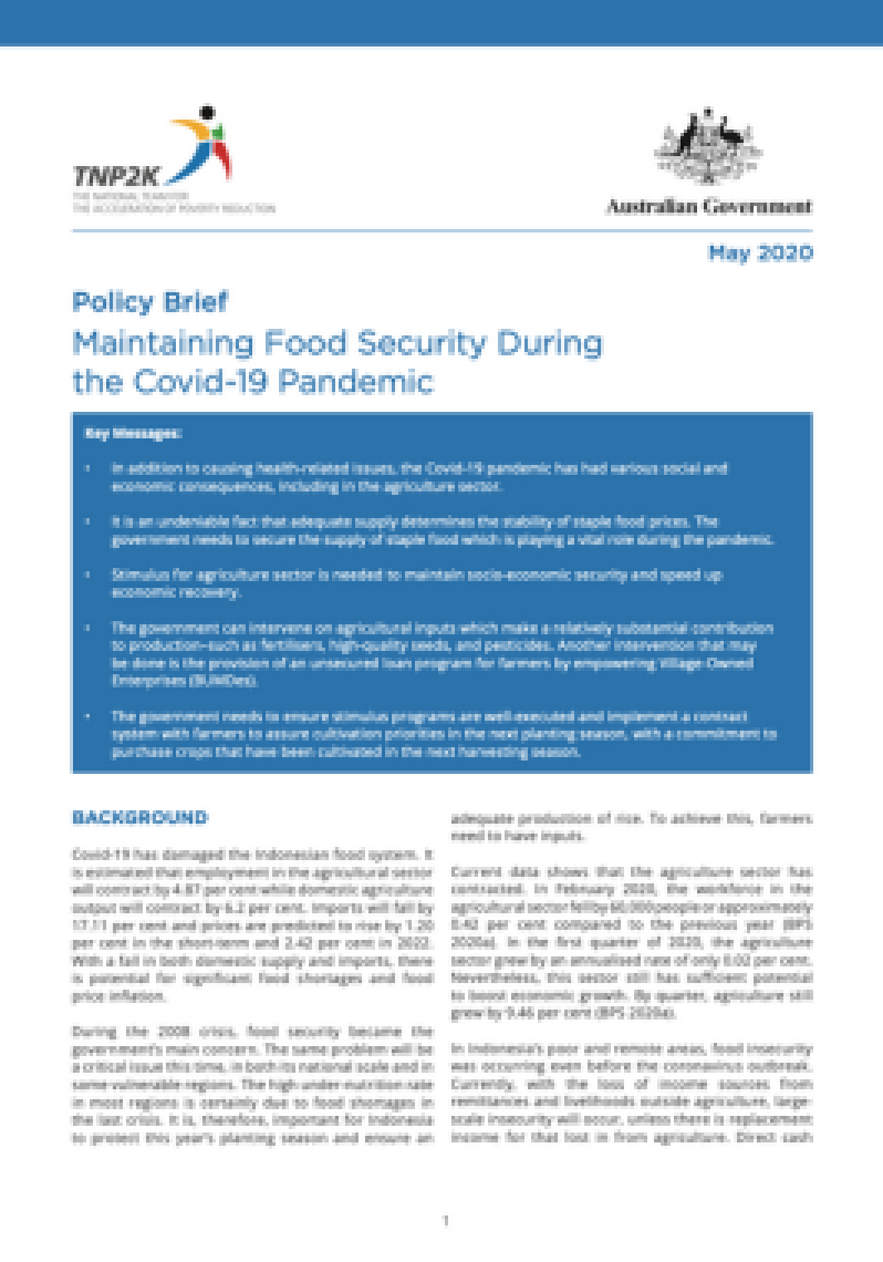 Policy Brief
Maintaining Food Security During the Covid-19 Pandemic