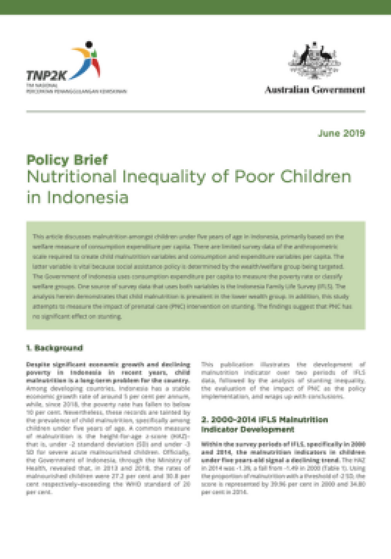 Policy Brief
Nutritional Inequality of Poor Children in Indonesia