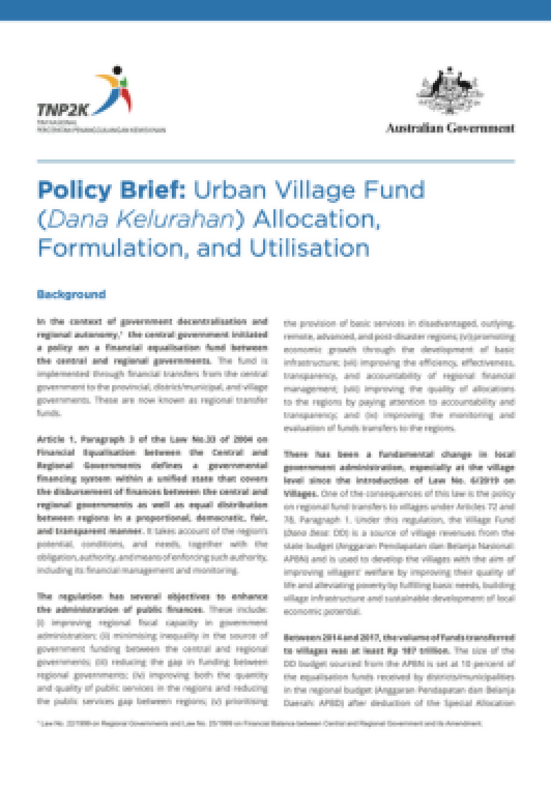 Policy Brief: Urban Village Fund (Dana Kelurahan) Allocation, Formulation, and Utilisation