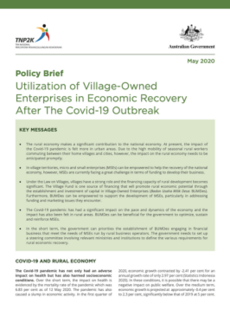 Policy Brief Utilization of Village-Owned Enterprises in Economic Recovery After The Covid-19 Outbreak