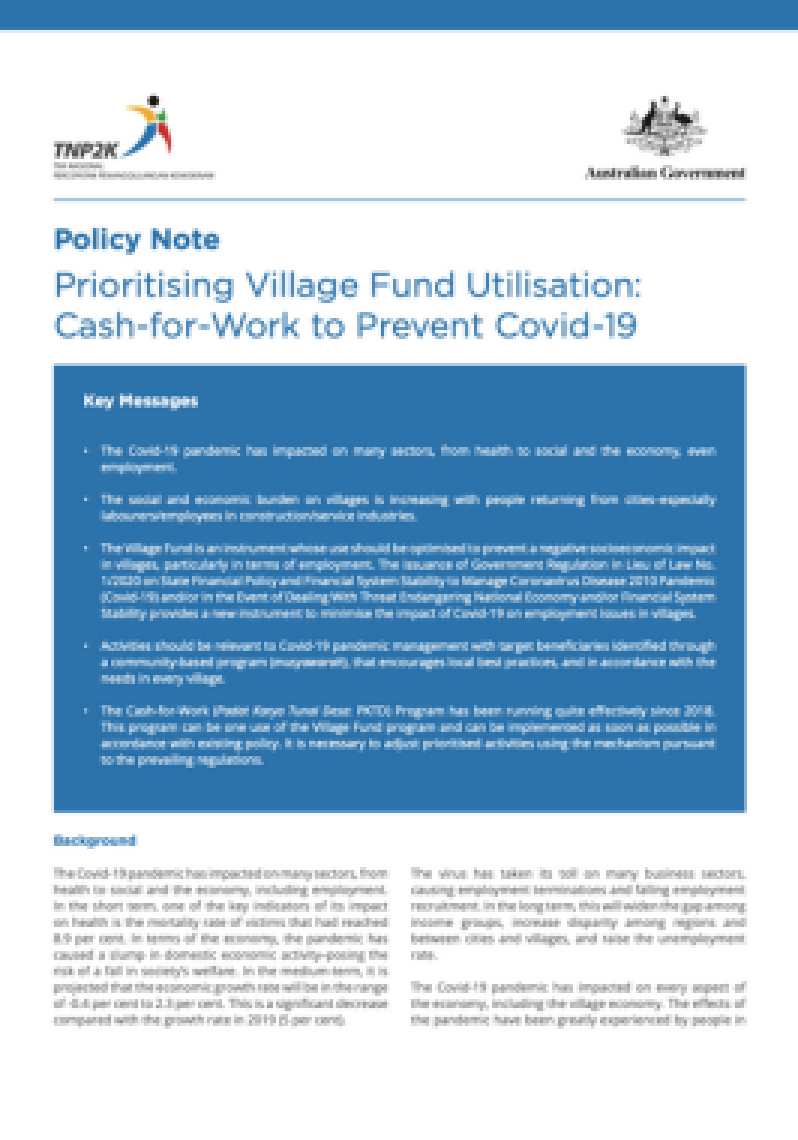 Policy Note Prioritising Village Fund Utilisation: Cash-for-Work to Prevent Covid-19