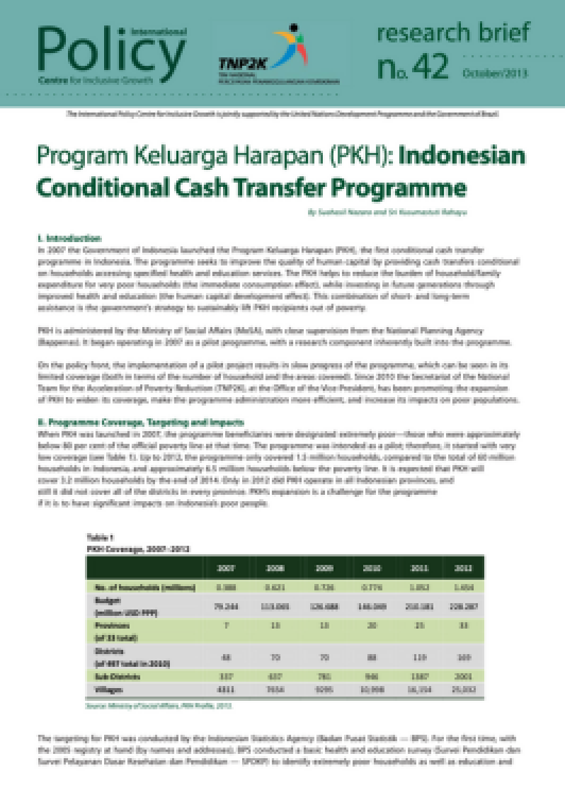 Program Keluarga Harapan (PKH): Indonesian Conditional Cash Transfer Programme