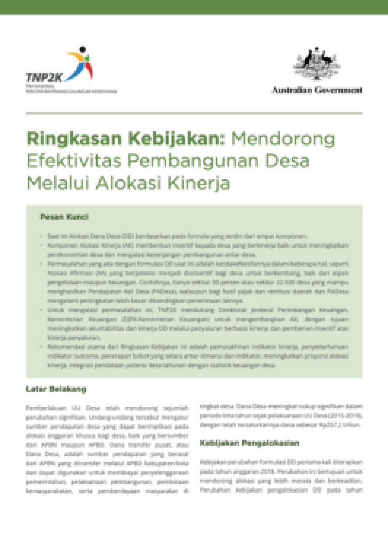 Ringkasan Kebijakan: Mendorong Efektivitas Pembangunan Desa Melalui Alokasi Kinerja