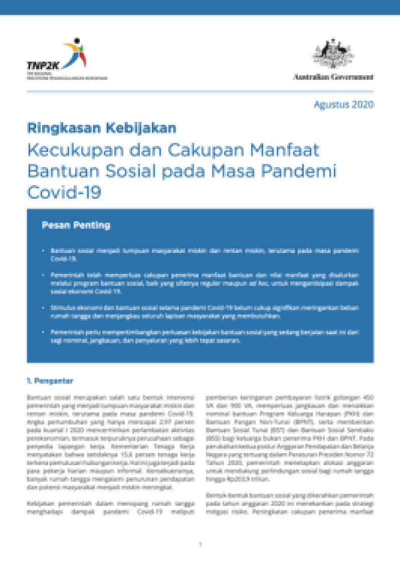 Ringkasan Kebijakan Kecukupan dan Cakupan Manfaat Bantuan Sosial pada Masa Pandemi Covid-19