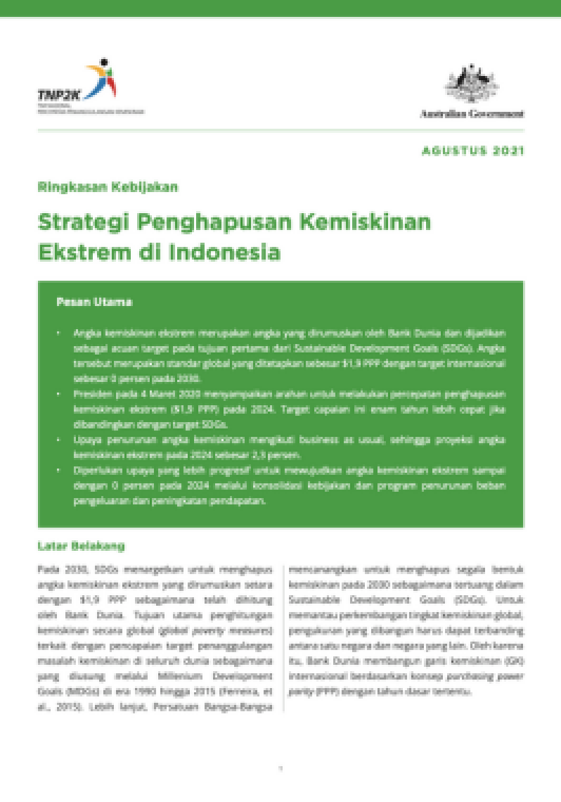 Ringkasan Kebijakan Strategi Penghapusan Kemiskinan Ekstrem di Indonesia