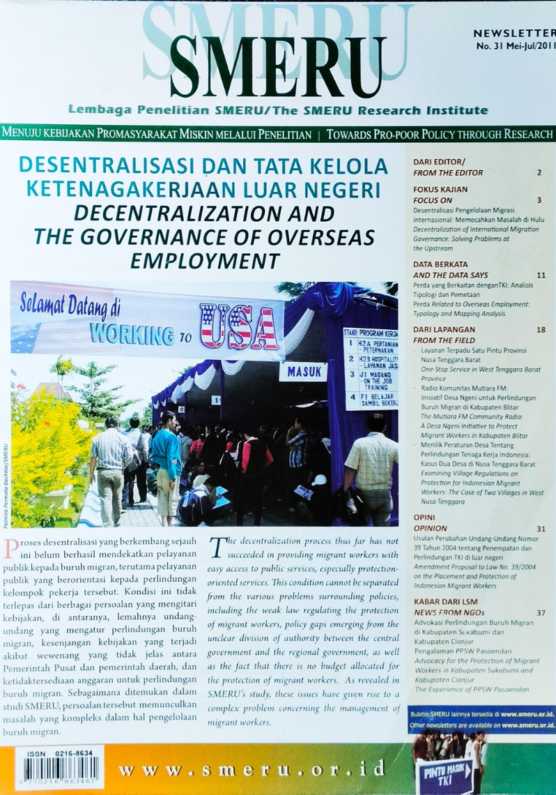 SMERU Newsletter No. 31 Mei - Jul / 2011 : Desentralisasi dan Tata Kelola Ketenagakerjaan Luar Negeri