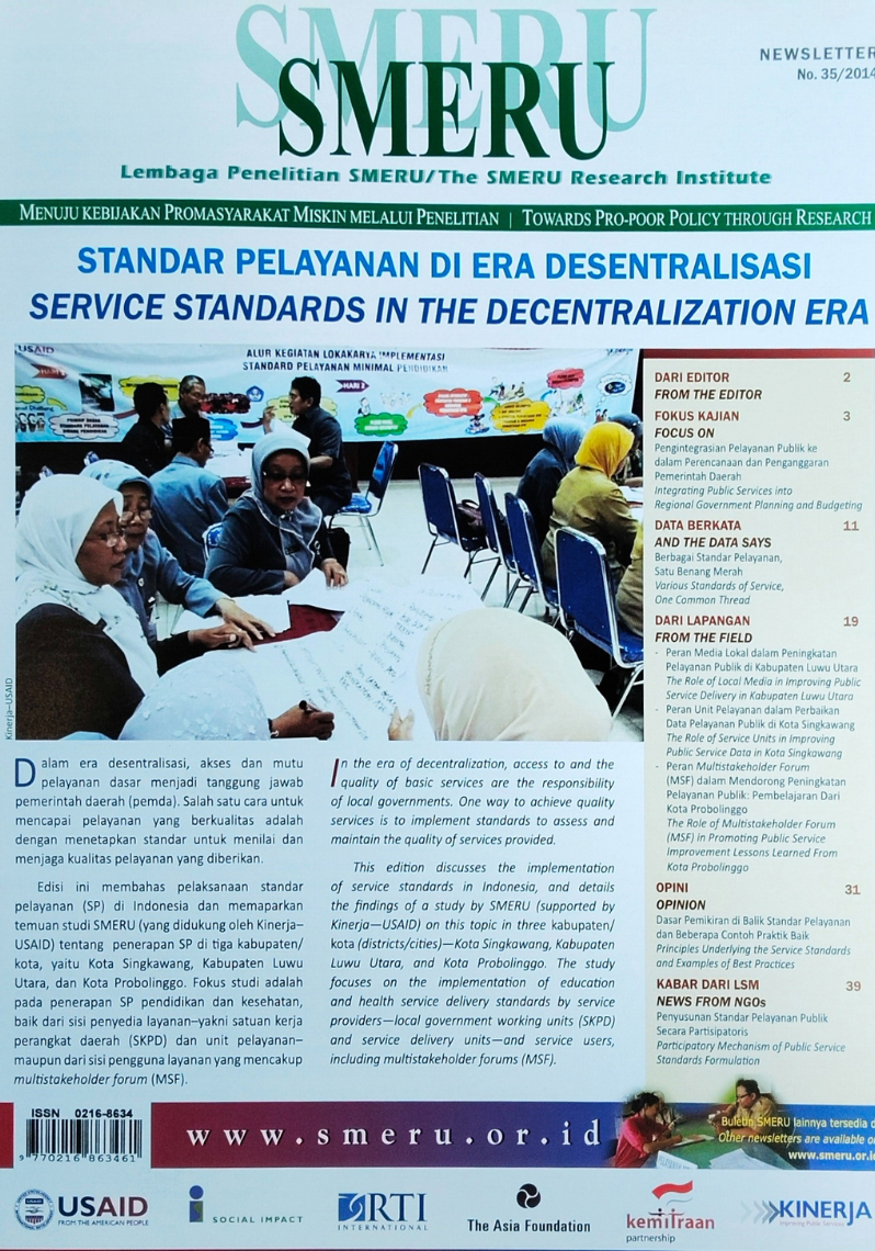 SMERU Newsletter No. 35 / 2014 : Standar Pelayanan Di Eara Desentralisasi