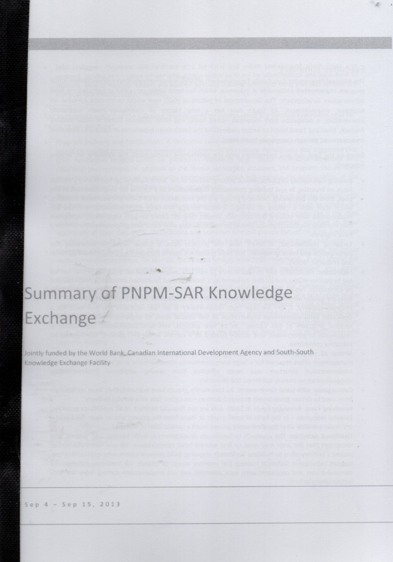 Summary of PNPM-SAR Knowledge Exchange